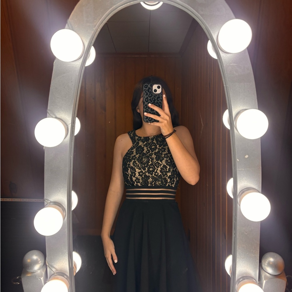 Speechless Black and Gold Lace Mini Dress